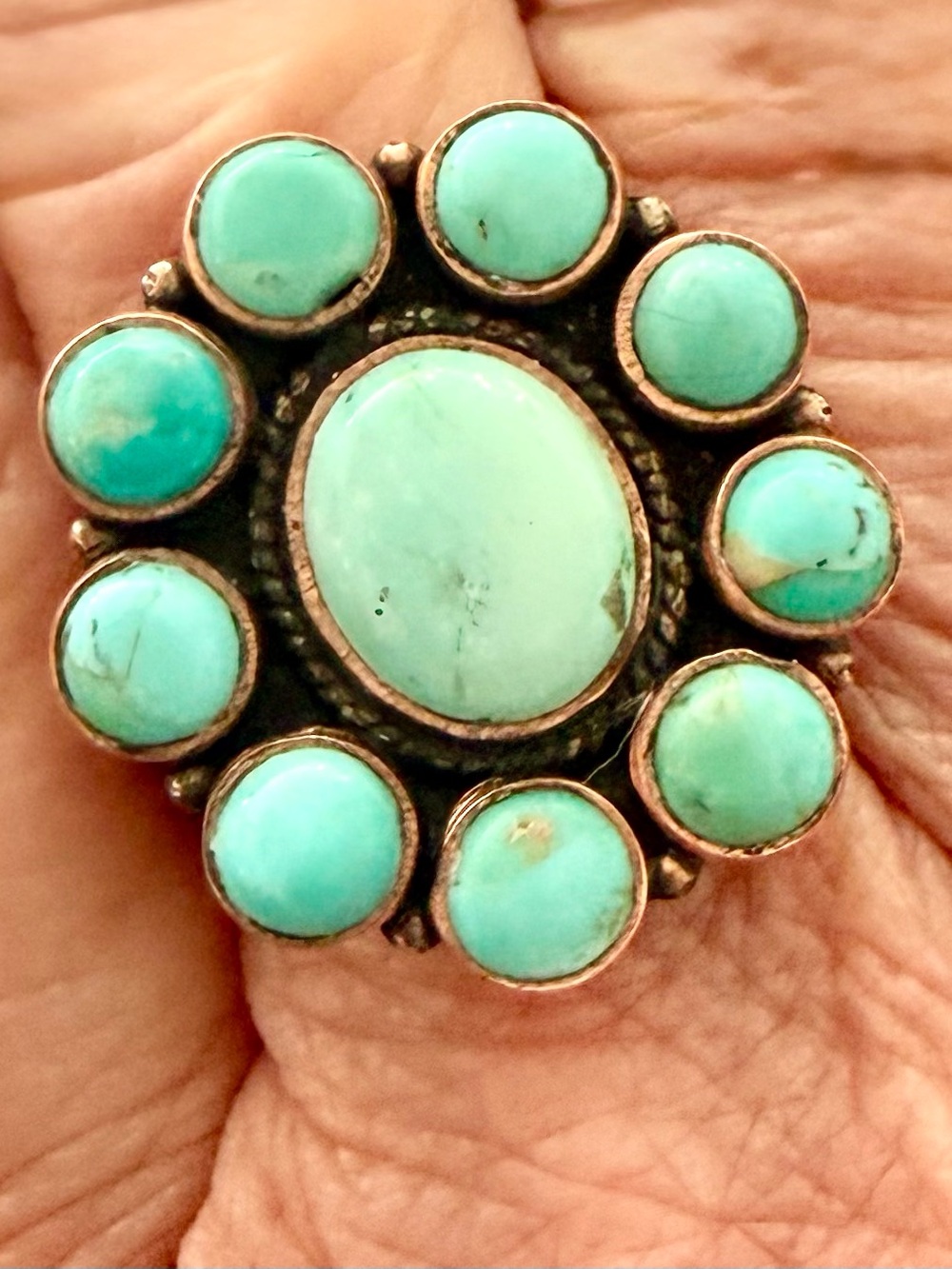 Kingman Turquoise Cluster Statement Ring - set in Copper
